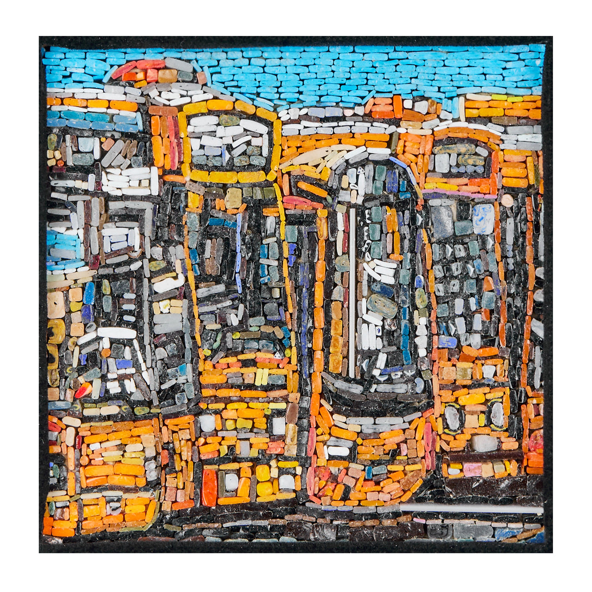 Mosaico con autobuses urbanos