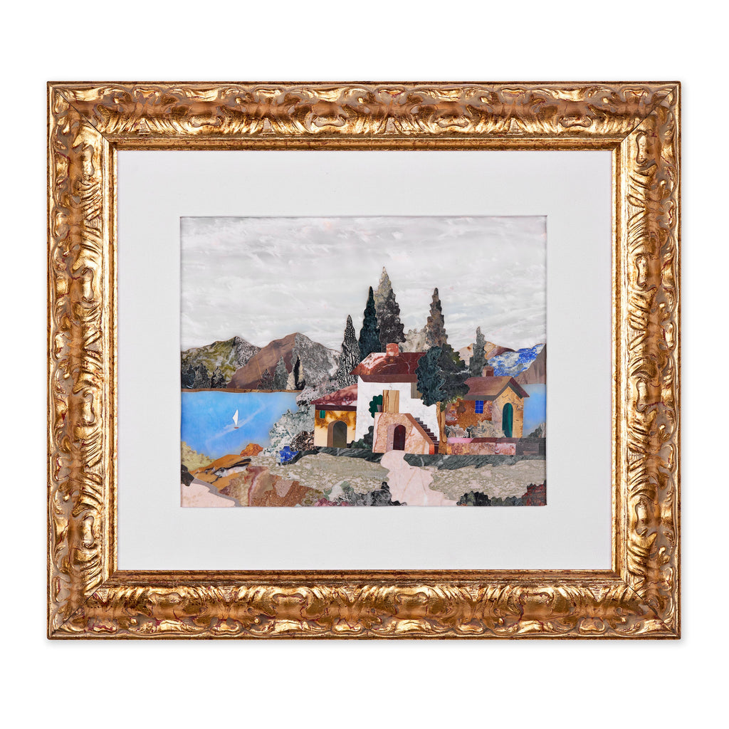 Florentine Mosaic of an Hilltop House by the Lake