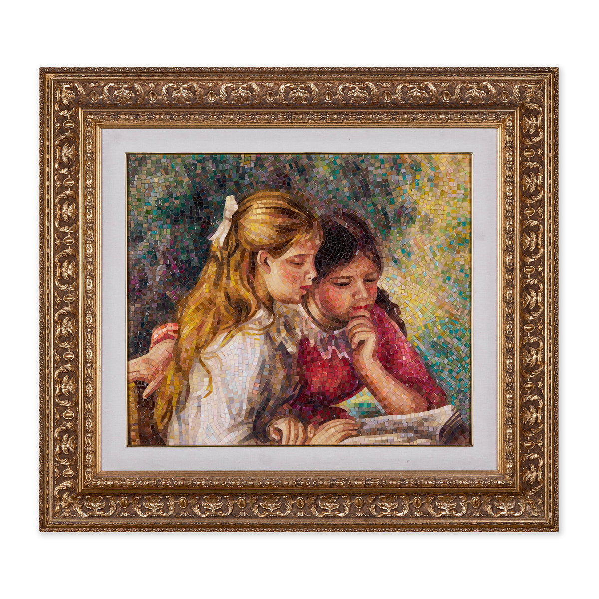Mosaico de dos niñas leyendo