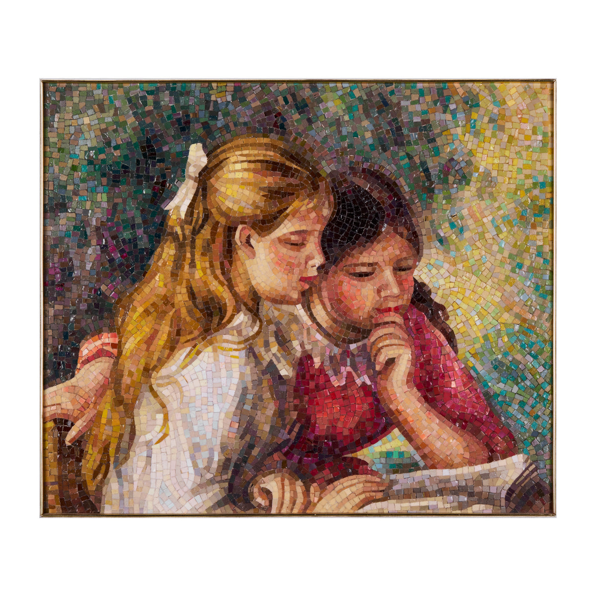 Mosaico de dos niñas leyendo