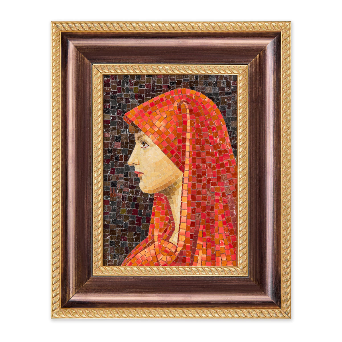 Mosaico inspirado en Santa Fabiola de Roma de Jean-Jacques Henner con velo rojo brillante