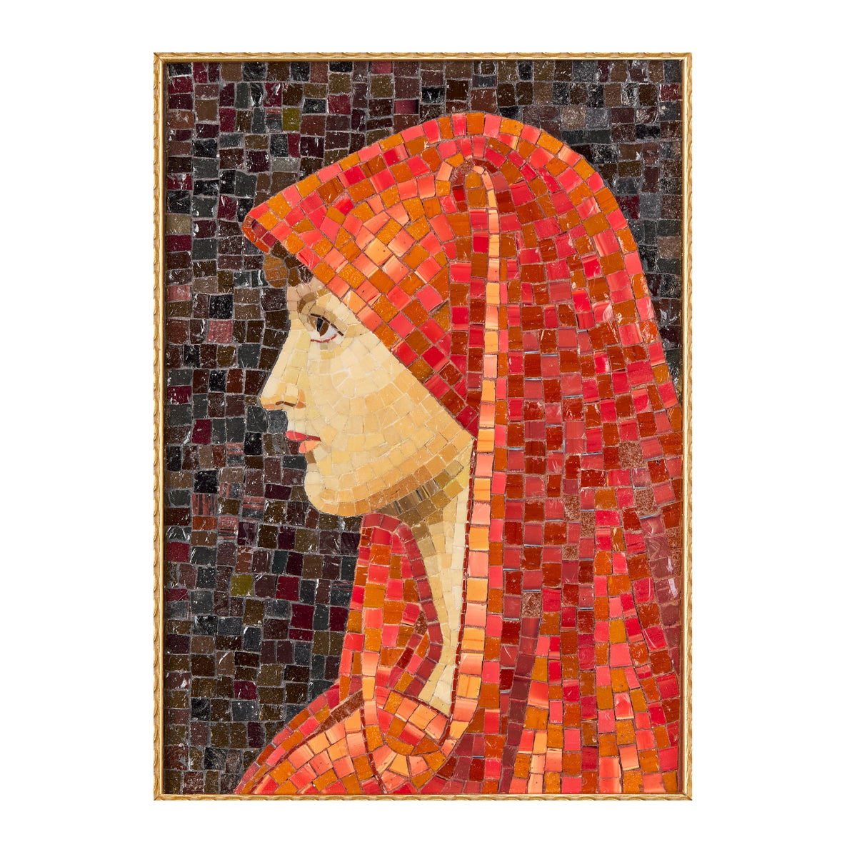 Mosaico inspirado en Santa Fabiola de Roma de Jean-Jacques Henner con velo rojo brillante