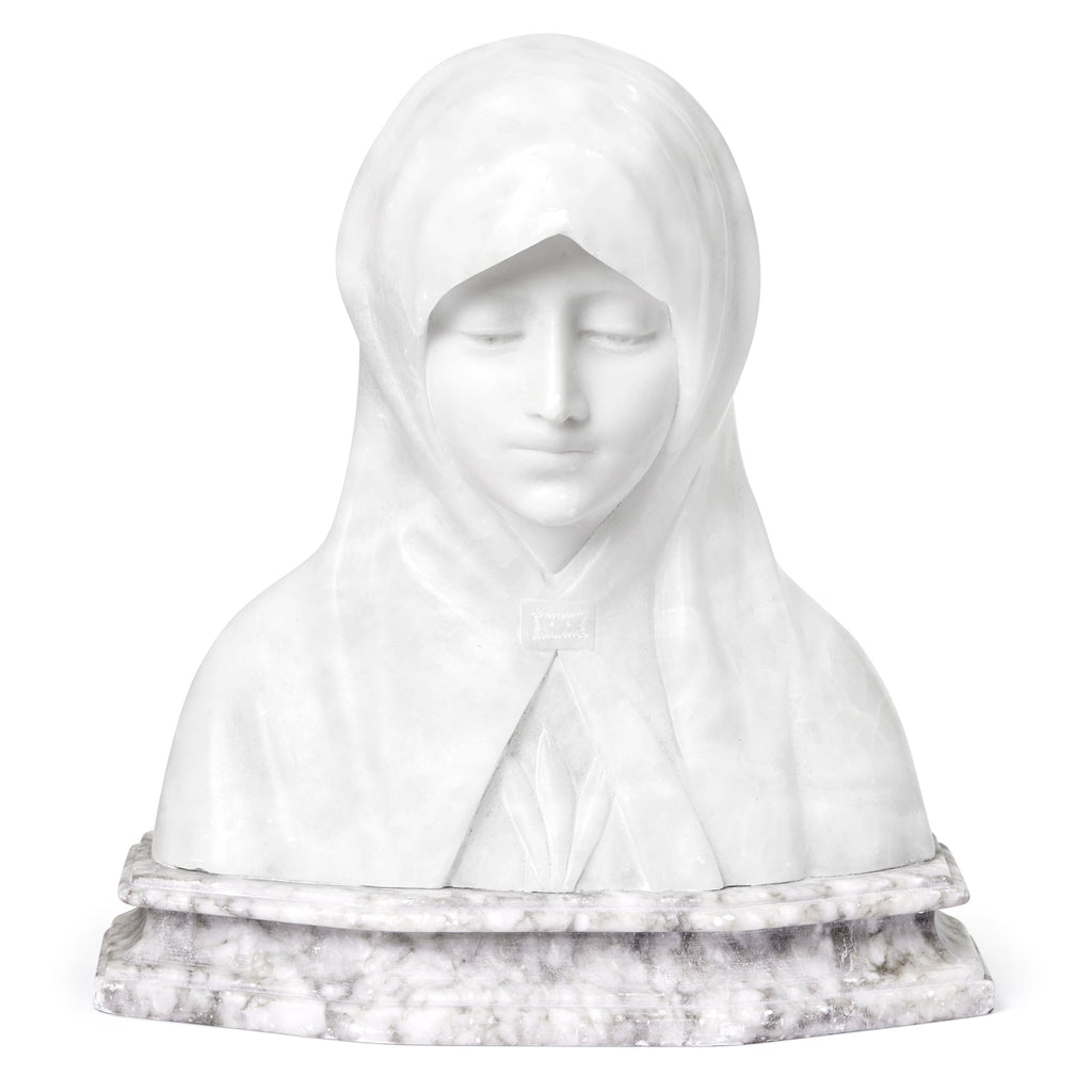Busto en alabastro y mármol inspirado en la Madonna del Olivo de Nicolò Barabino