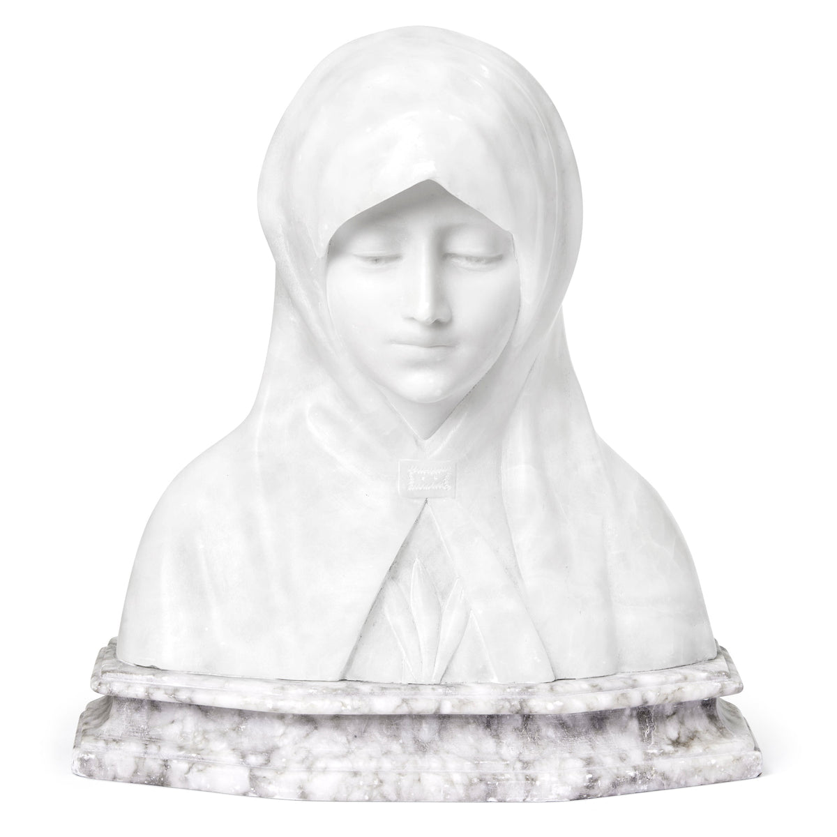 Bust in Alabaster and Marble inspired by Nicolò Barabino's Madonna of the Olive Tree