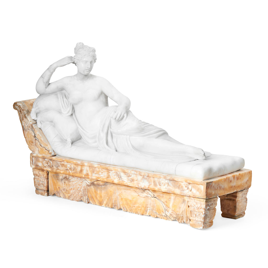 Sculpture in Alabaster and Marble inspired by Antonio Canova's Pauline Bonaparte as Venus Victrix
