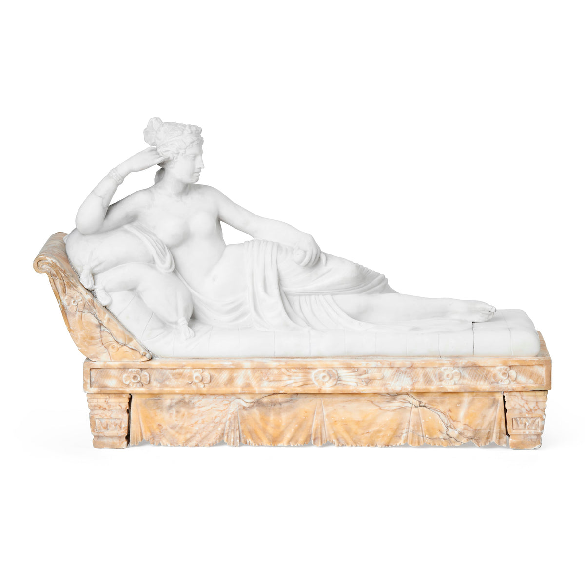 Sculpture in Alabaster and Marble inspired by Antonio Canova's Pauline Bonaparte as Venus Victrix